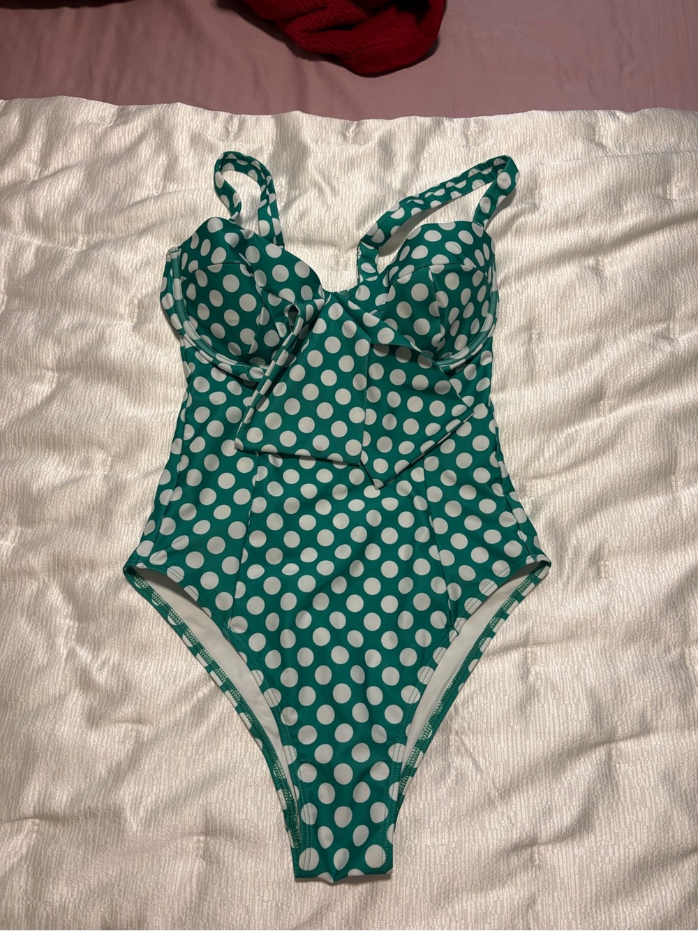 Polka Dot One-Piece Swimsuit - Teal & White
